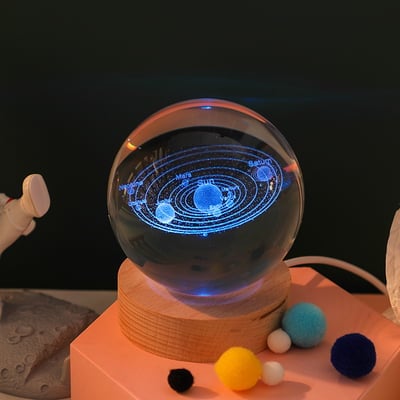 SuperCrystalBall - 3D Zonnestelsel Kristallen Bal Met LED Licht