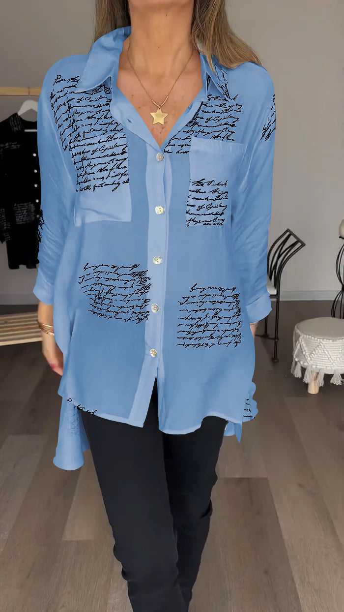 FashionLetter ReversBlouse™ - Overhemd in mode-stijl met letterprint