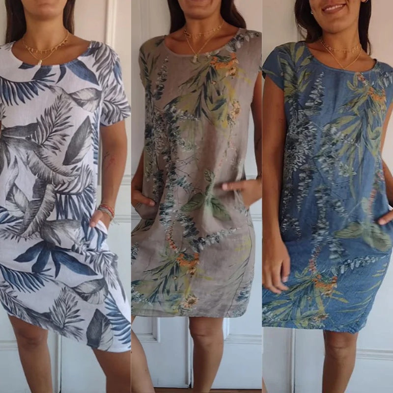 BlossomBreeze™ - Jurk voor Dames met Botanische Print en Ronde Hals