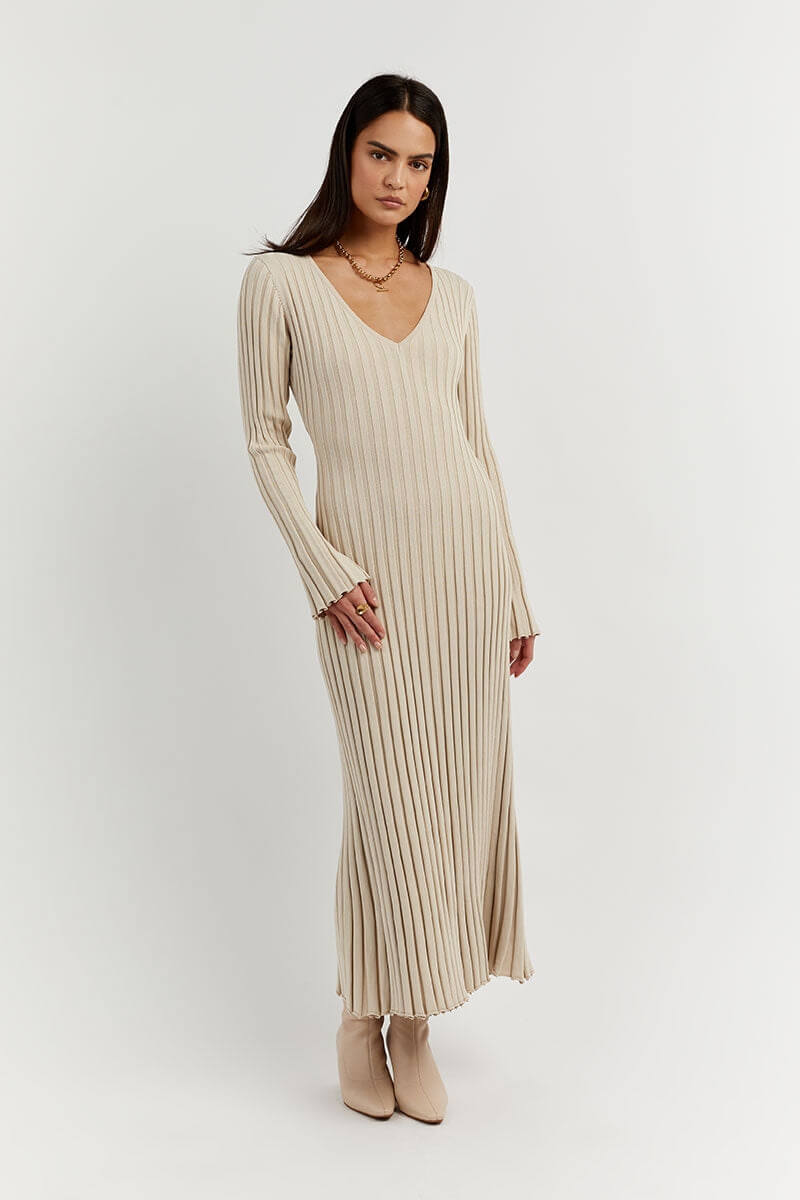 Robe midi en maille avec col en V